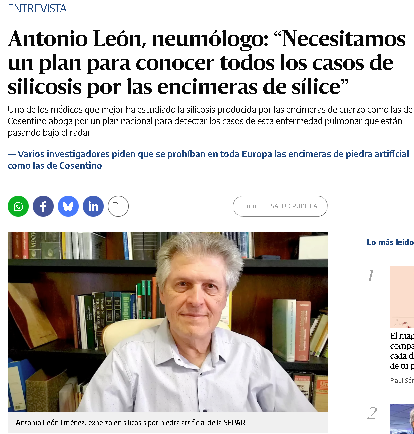 Antonio León, neumólogo: “Necesitamos un plan para conocer todos los casos de silicosis por las e...